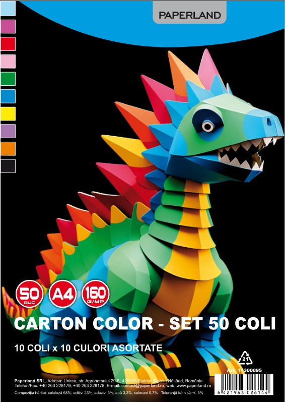 PAPERLAND Set 50 Coli Carton Colorat 10 Culori