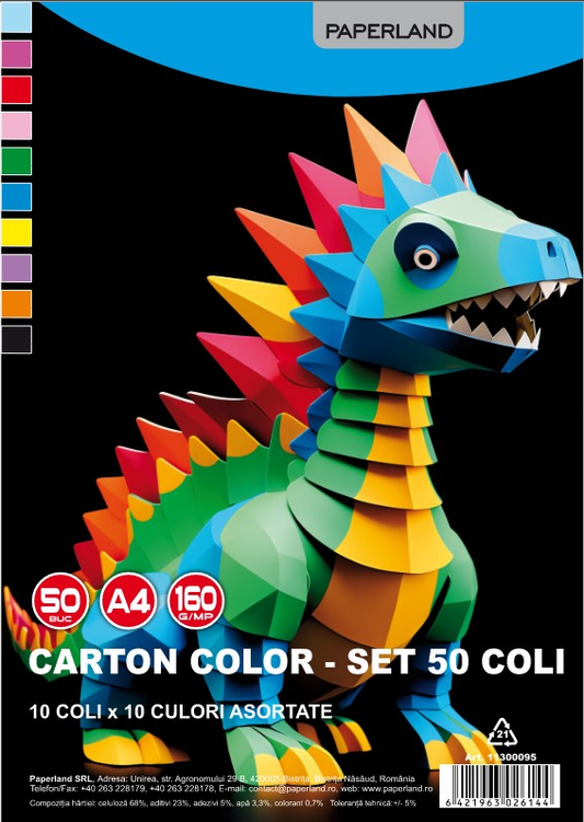 PAPERLAND Set 50 Coli Carton Colorat 10 Culori