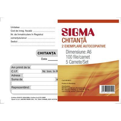 SIGMA Chitantier A6 Aut2E 5 Carnete X 50 Seturi